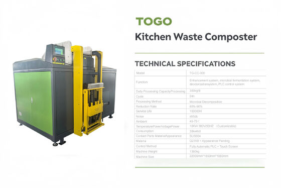 TOGO TG-CC-300 300KG/D kapasiteli Tam Otomatik PLC kontrolü ve SUS304 malzemesi ile ticari kompost makinesi