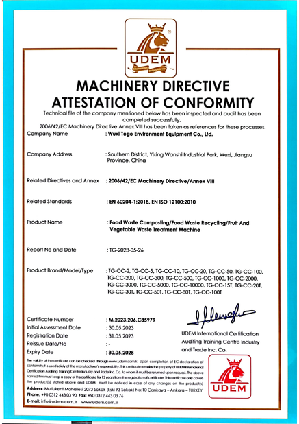 Çin WuXi TOGO Environment Equipment Co., Ltd. Sertifikalar